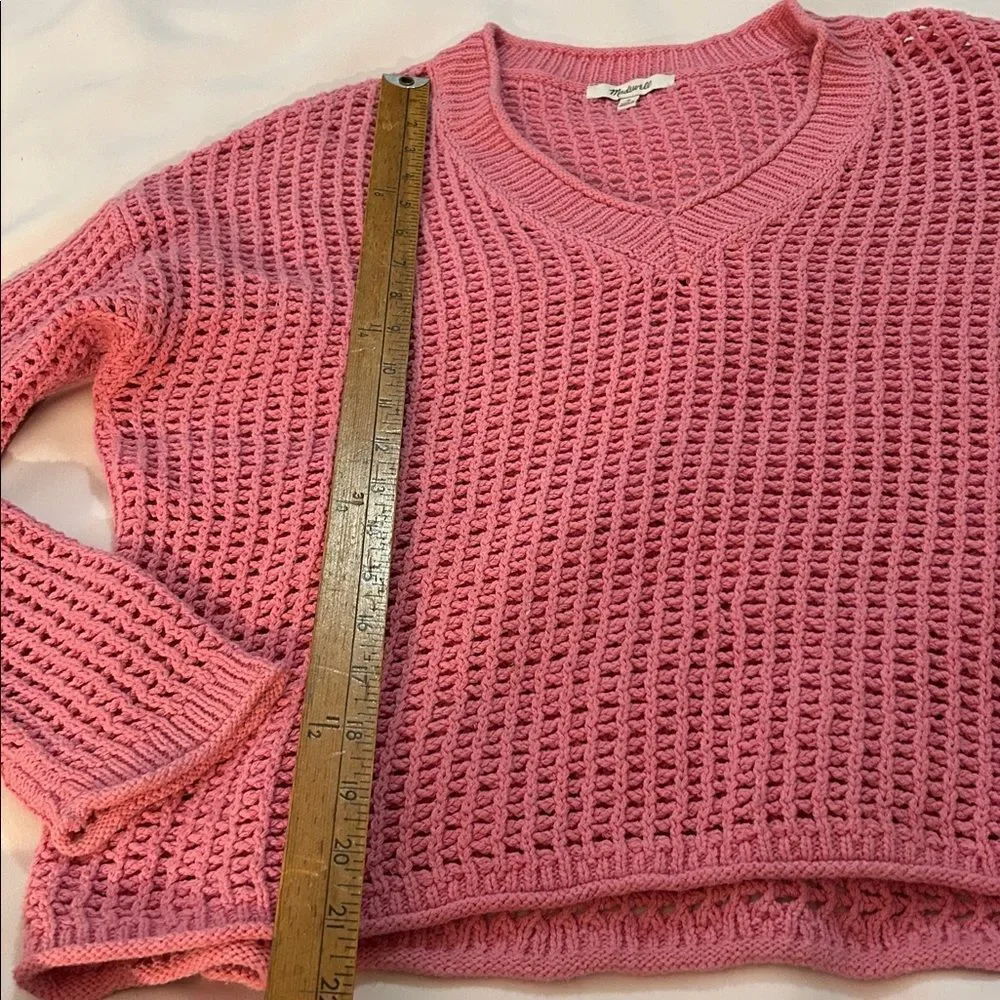 Madewell Pink Open-Knit V-Neck Sweater size medium oversized